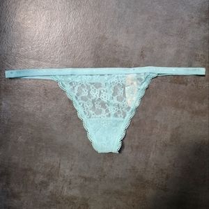 Victoria's Secret V String Powder Blue Lace Panties, Logo Waistband, Medium, NWT